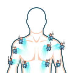 Immune System Guards Protecting Human Torso Pixel Art Illustration