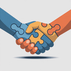 Puzzle Handshake Illustration Symbolizing Partnership and Collaboration on White Background