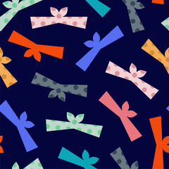 Different woman's headbands cartoon seamless pattern background for wallpaper, wrapping, packing, and backdrop. Dark blue background