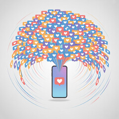 Social Media Likes Bursting from Smartphone Screen Vector Illustration