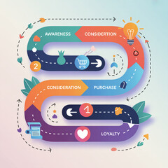 Customer Journey Map Stages with Colorful Flat Design Vector Illustration