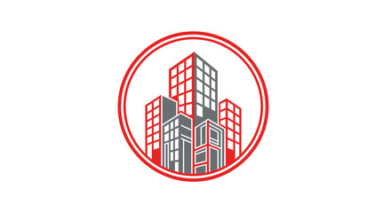 Obraz premium Architectural Illustration Depicting Urban Structures Within a Circular Emblem Design