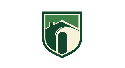 Architectural Shield Emblem Design Depicting a Home with Modern and Clean Aesthetics