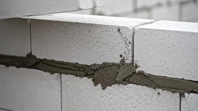Worker Building Wall using Blocks and Cement Mortar