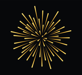 Gold fireworks burst isolated on black background for celebration and festive decoration