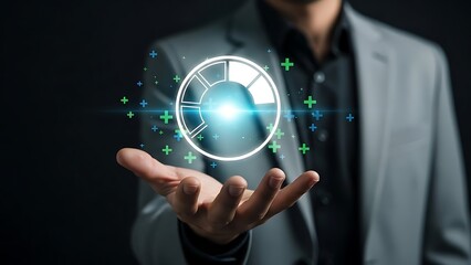 Businessman interacting with futuristic digital interface