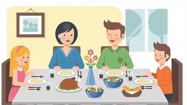Family Gathering Around Dining Table for Meal.