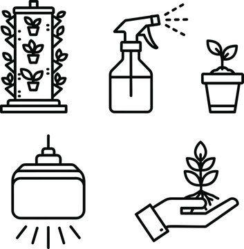 Collection of hydroponics and indoor gardening icons