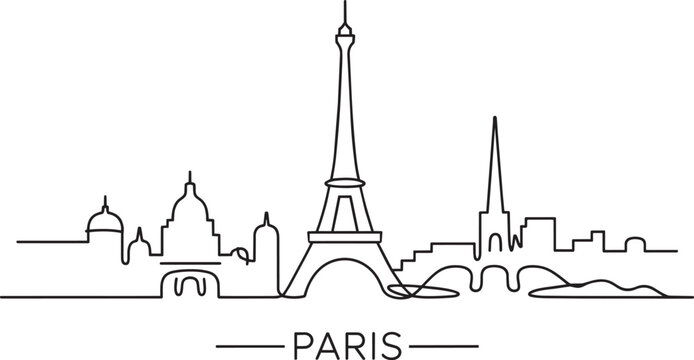 Paris france skyline outline vector illustration featuring eiffel tower and city architecture