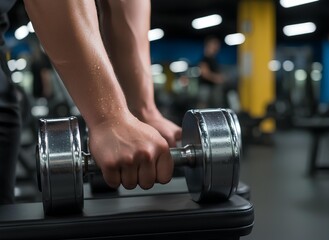 Hand Gripping Dumbbell During Strength Training in Gym
