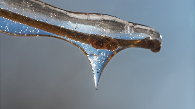 Close-up of an icy tree branch.