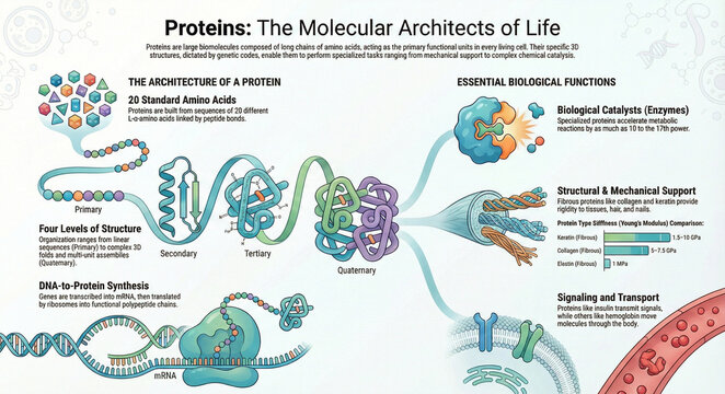 Educational protein infographic explaining nutrition benefits, dietary sources, muscle support, and wellness.