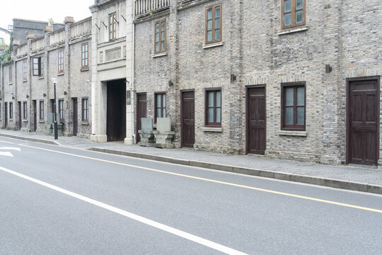 Shikumen buildings along the street in old Shanghai