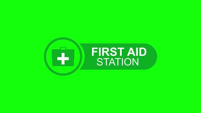 First Aid Station Badge with Medical Cross on Green Screen Background