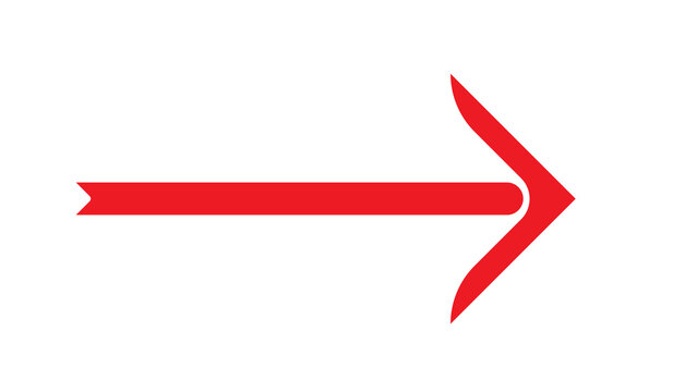 Vivid red arrow with a unique tapered tail and sharp head, indicating direction or next action on a white background