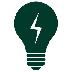 Powerful Dark Green Light Bulb Silhouette Vector Illustration Symbolizing Energy, Innovation, Smart Ideas and Eco Technology Isolated on White Background.