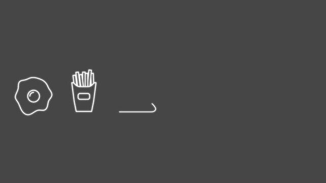 Fast food animated design, white outlined pizza burger fries and egg icons make a fun design.