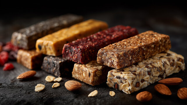 Proteine bars with nuts closeup