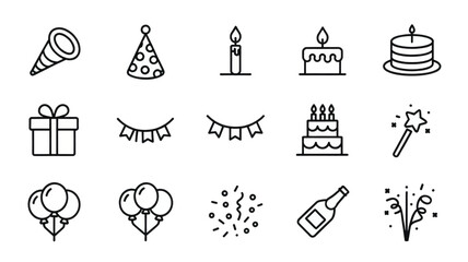 Party and Birthday Line Icons
Celebration Symbol Collection