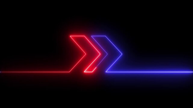 Glowing Neon Right direction arrow icon animation on black background. arrow left to right icon animation, right direction arrow concept. road direction. 4k video animation.