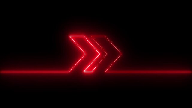 Glowing Neon Right direction arrow icon animation on black background. arrow left to right icon animation, right direction arrow concept. road direction. 4k video animation.