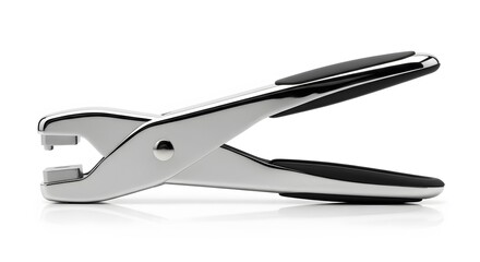Fototapeta premium A chrome metal hole puncher on a white background with reflections