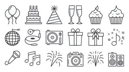 Party Celebration Line Icons
Birthday Event Symbol Collection