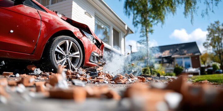Car collides with house causing chaos and damage in suburban neighborhood