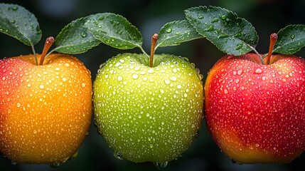 Fresh apple assortment with water droplets premium food background picture