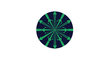 Obraz premium Circular Design With Green Arrows Radiating, Indicating Multiple Directions, Movement And Growth