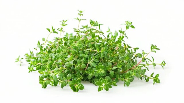 Video A bundle of fresh thyme herbs arranged on a clean white surface