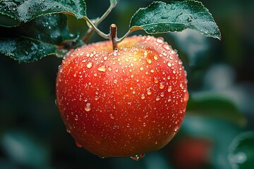 Fresh apples with dew drops rustic wooden background picture