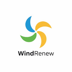 Fototapeta premium WindRenew logo with colorful spinning blades representing renewable energy.