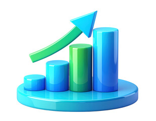 Ascending Growth: A vibrant 3D rendering showcases a bar graph with ascending columns and a dynamic upward-pointing arrow. Symbolizing progress and financial success.