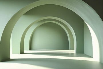 Fototapeta premium Modern minimalist abstract background with sage green curved arches 11_01