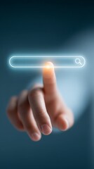 a finger touching a search bar on a virtual screen