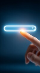 a finger touching a search bar on a virtual screen