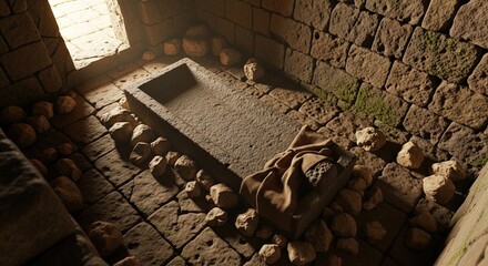 Ancient Stone Tomb Empty Sarcophagus Light Rays Mystery History Discovery