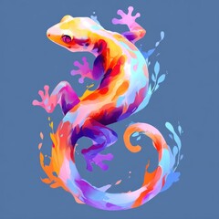 Obraz premium Colorful Watercolor Gecko Illustration on Blue Background, Reptile Art
