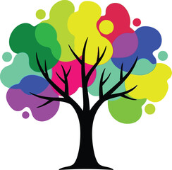 Vibrant tree of life with colorful leaves and branches