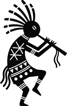 Vibrant tribal dancer playing flute with dynamic feathered headdress