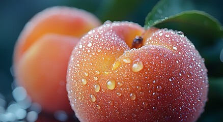 Nectarine fresh fruit macro showcasing dew photo