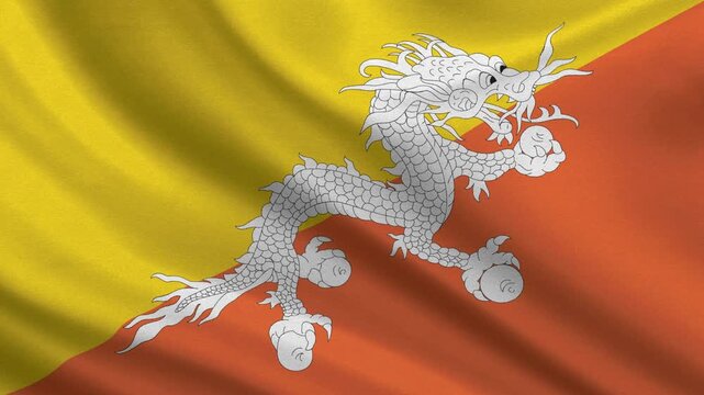 Bhutan flag waving looping footage Full 4K (3840 x 2160) Realistic Bhutan Flag Looping background. Looping Closeup Full 4K (3840 x 2160) footage. Bhutan country flags. December 17th