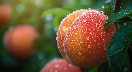 Nectarine juicy fruit texture with water droplets image