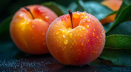 Nectarine organic orchard fruit dew drops macro picture