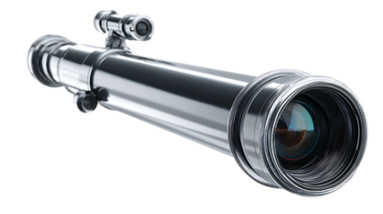 Telescope with eyepiece and lens isolated on transparent background for astronomy