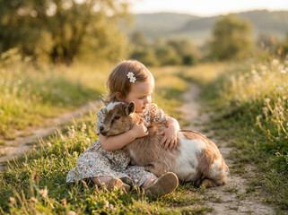 Innocent Childhood Bond with Farm Animal