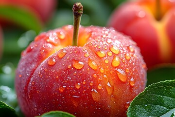 Nectarine vibrant ripe fruit covered in dew image