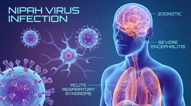 Nipah virus infection understanding zoonotic diseases and severe encephalitis medical science visuals human health digital illustration