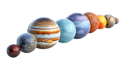 Eight planets in our solar system isolated on transparent background